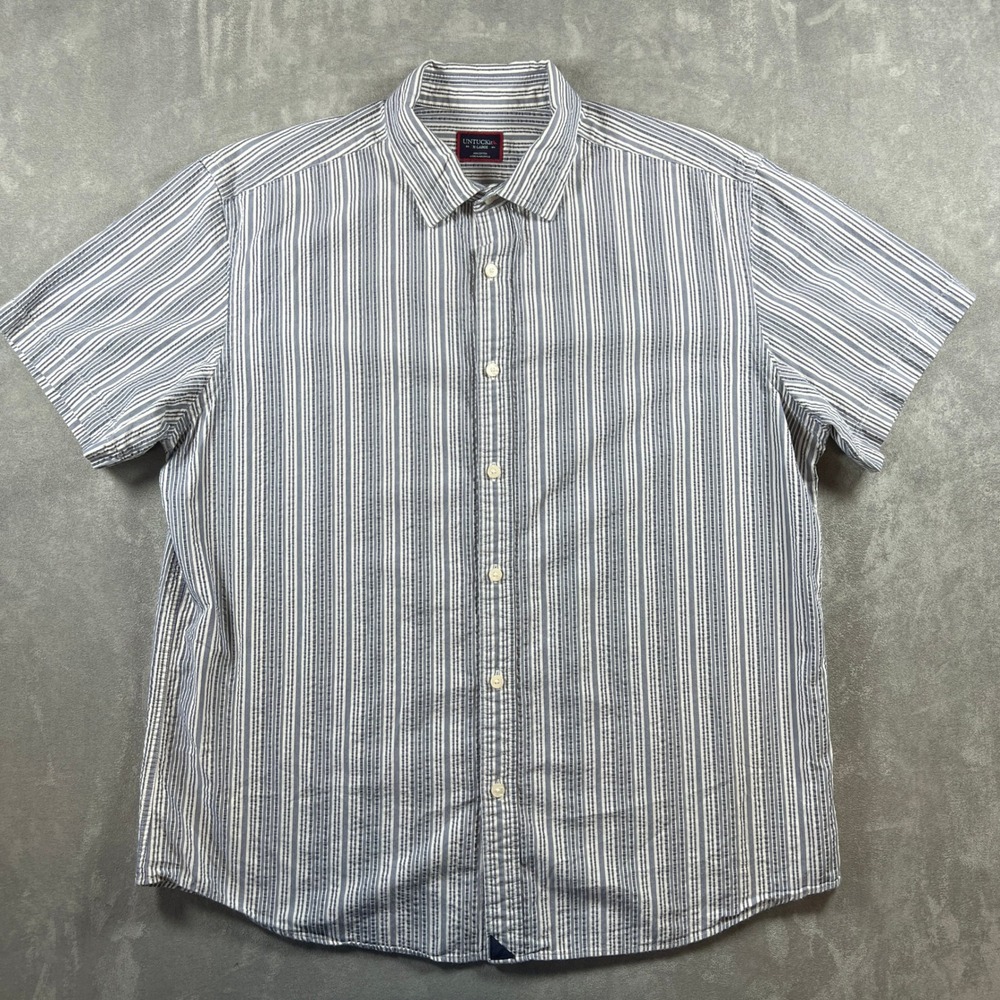 UNTUCKit Caleb Shirt Mens XL Blue White Striped Seersucker SS 100% Cotton